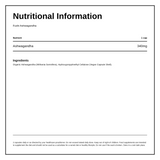 Fushi Wellbeing Ashwagandha Capsules Organic 60 Veg Caps — nutrition information panel, generated from the pack