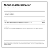 KIKI Health Organic Lion's Mane Extract Mushroom 60 Vegicaps — nutrition information panel, generated from the pack