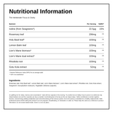 The Herbtender Focus & Clarity - Clear Concentration — nutrition information panel, generated from the pack