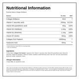 Essentia Natura Collagen Brilliance — nutrition information panel, generated from the pack