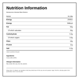 Montezuma's Absolute Black 100% Cocoa Buttons — nutrition information panel, generated from the pack