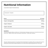 Living Nutrition Organic Fermented Woman 60 caps — nutrition information panel, generated from the pack