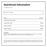 Living Nutrition Organic Fermented LVR-Plex — nutrition information panel, generated from the pack