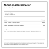 Taka Turmeric Organic Turmeric — nutrition information panel, generated from the pack