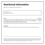 Botanicals For Life Agroecological Lemon Balm Extract — nutrition information panel, generated from the pack