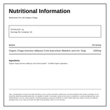 Mushroom For Life Organic Chaga powder 60g — nutrition information panel, generated from the pack