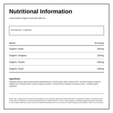 Living Nutrition Organic Fermented SIBO-Go 60 Capsules — nutrition information panel, generated from the pack