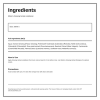 Mistry's Ginseng Herbal Conditioner — ingredients (INCI) panel, generated from the pack