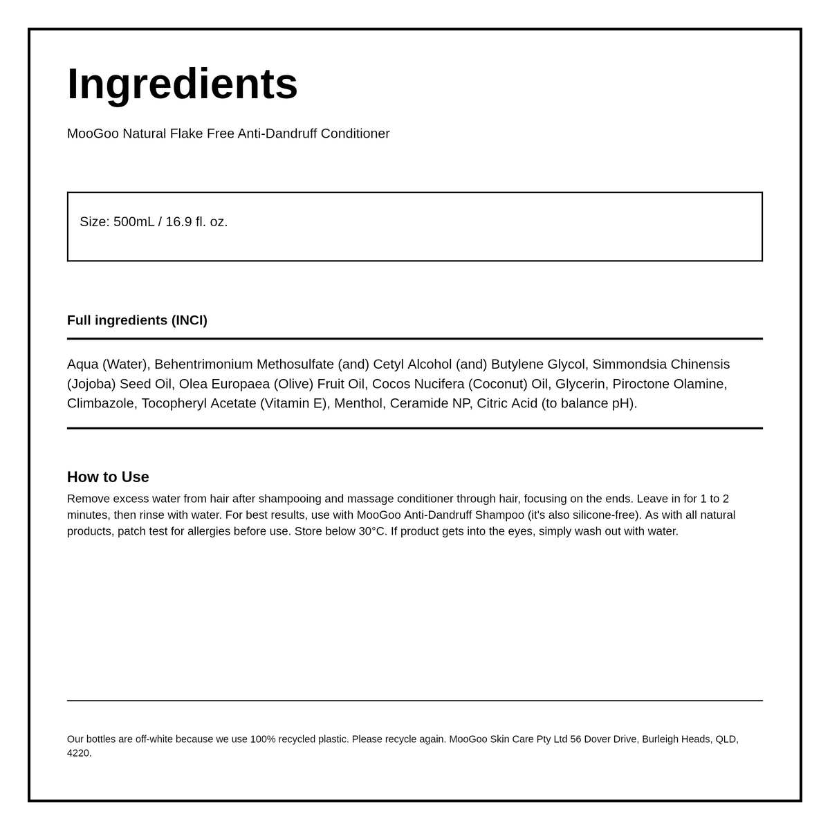 MooGoo Natural Flake Free Anti-Dandruff Conditioner — ingredients (INCI) panel, generated from the pack