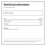 Feel Supreme  Himalayan Shilajit Capsules 400mg — nutrition information panel, generated from the pack