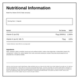 BetterYou D3000+K2 Vitamin D + K2 Daily Oral Spray — nutrition information panel, generated from the pack
