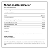 Wiley's Finest UK Cholesterol Support 90 capsules — nutrition information panel, generated from the pack
