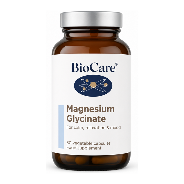 Biocare Magnesium Glycinate 60 Capsule by BioCare Vitamin & Mineral Supplements — front view showing product label and branding, studio product photo on white background