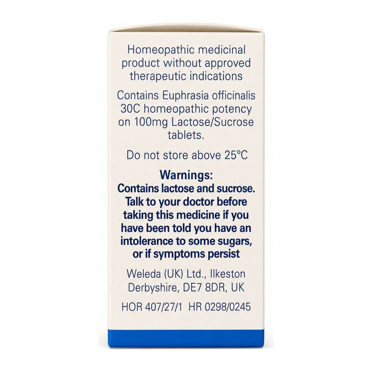 Weleda Euphrasia 30C - 125 tabs by Weleda Natural Remedies — back view showing ingredients and product details, studio product photo on white background