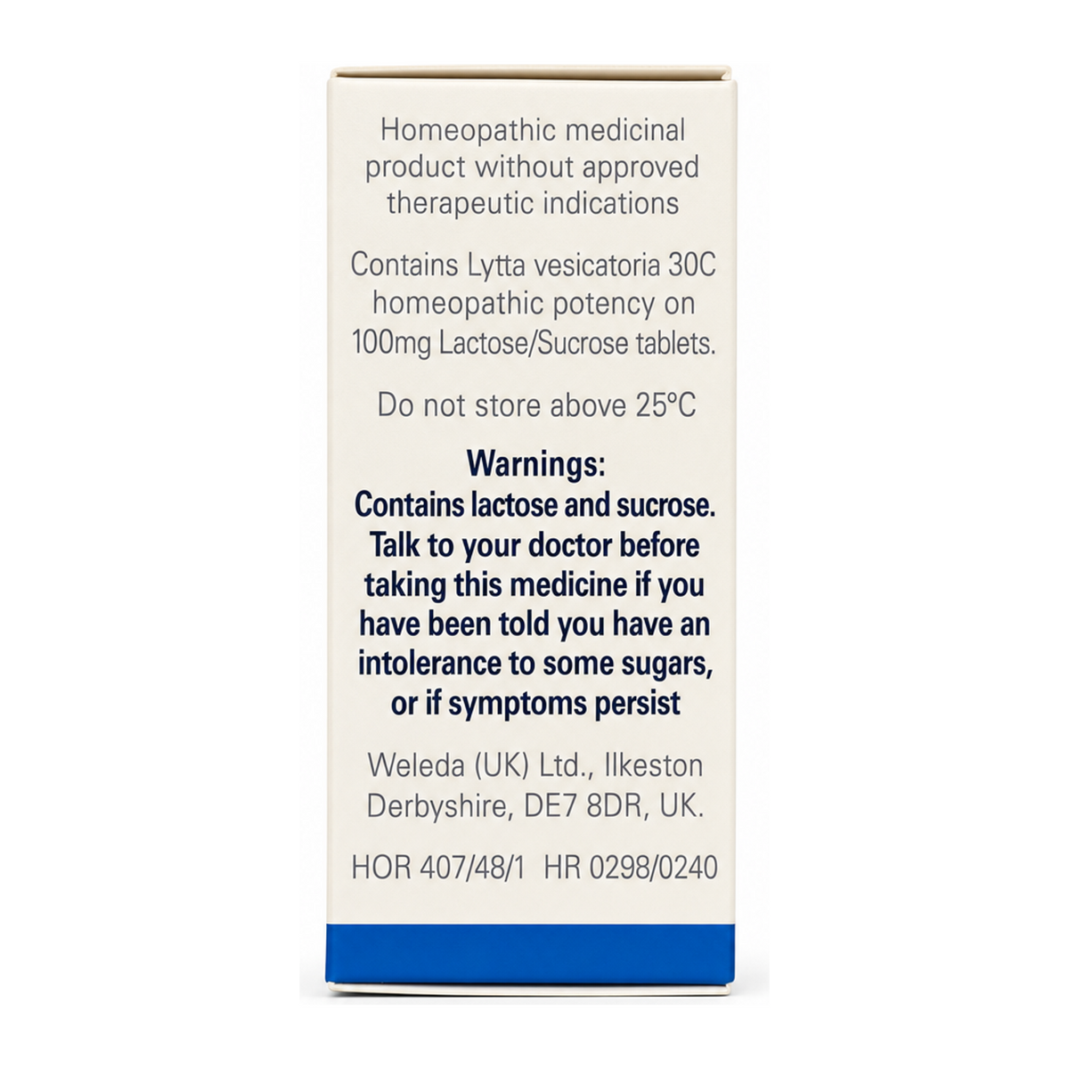 Weleda Cantharis 30C - 125 tabs by Weleda Natural Remedies — back view showing ingredients and product details, studio product photo on white background