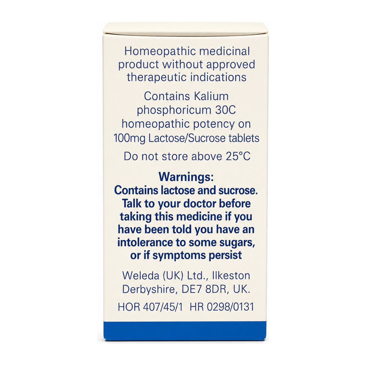 Weleda Kali Phos 30C - 125 tabs by Weleda Natural Remedies — back view showing ingredients and product details, studio product photo on white background