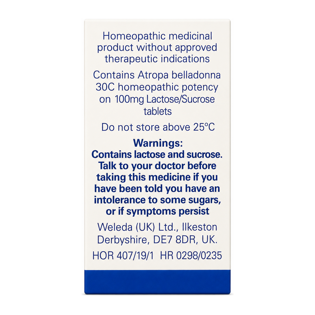 Weleda Belladonna 30C - 125 tabs by Weleda Natural Remedies — ingredients side panel, studio product photo on white background