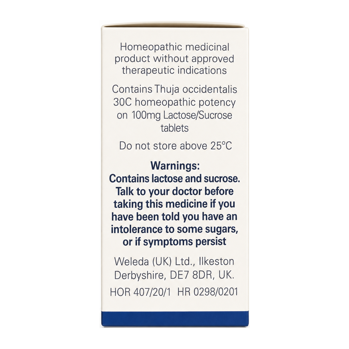 Weleda Thuja 30C - 125 tabs by Weleda Natural Remedies — back view showing ingredients and product details, studio product photo on white background