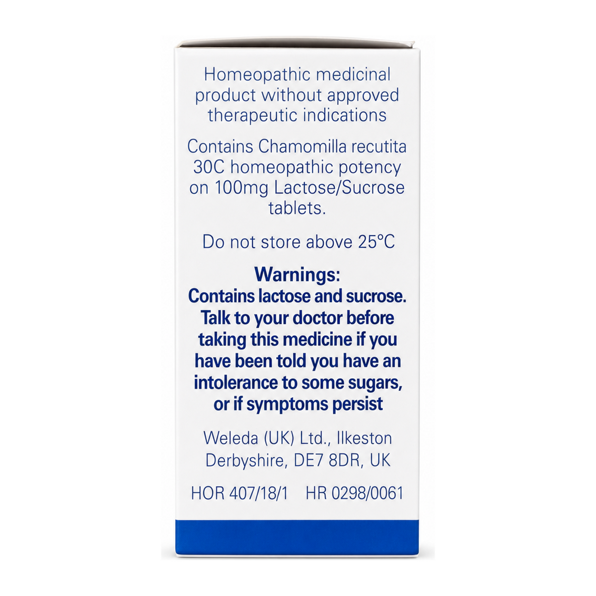 Weleda Chamomilla 30C - 125 tabs by Weleda Natural Remedies — back view showing ingredients and product details, studio product photo on white background
