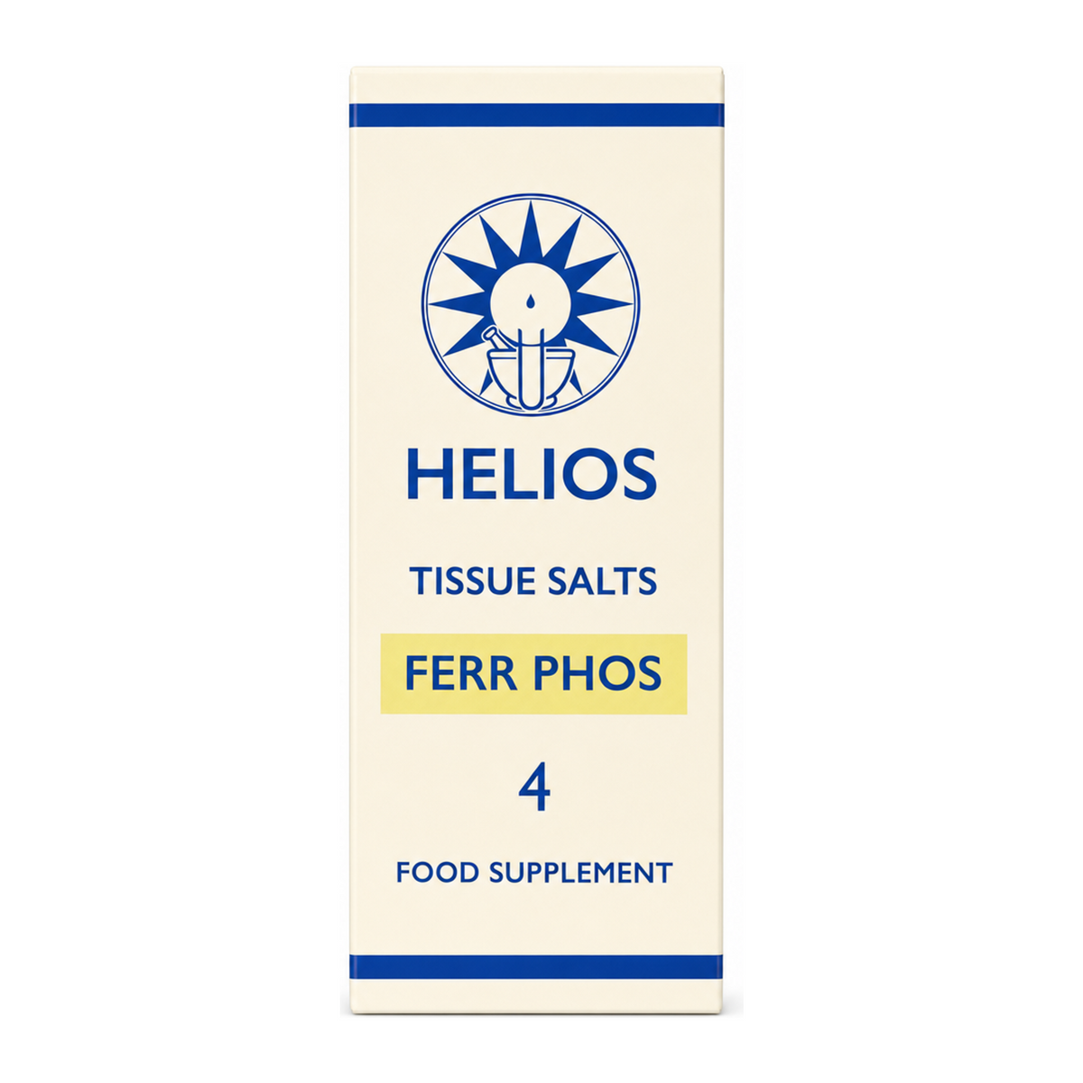Helios Tissue Salt No. 4 Ferr Phos by Helios Natural Remedies — front view showing product label and branding, studio product photo on white background