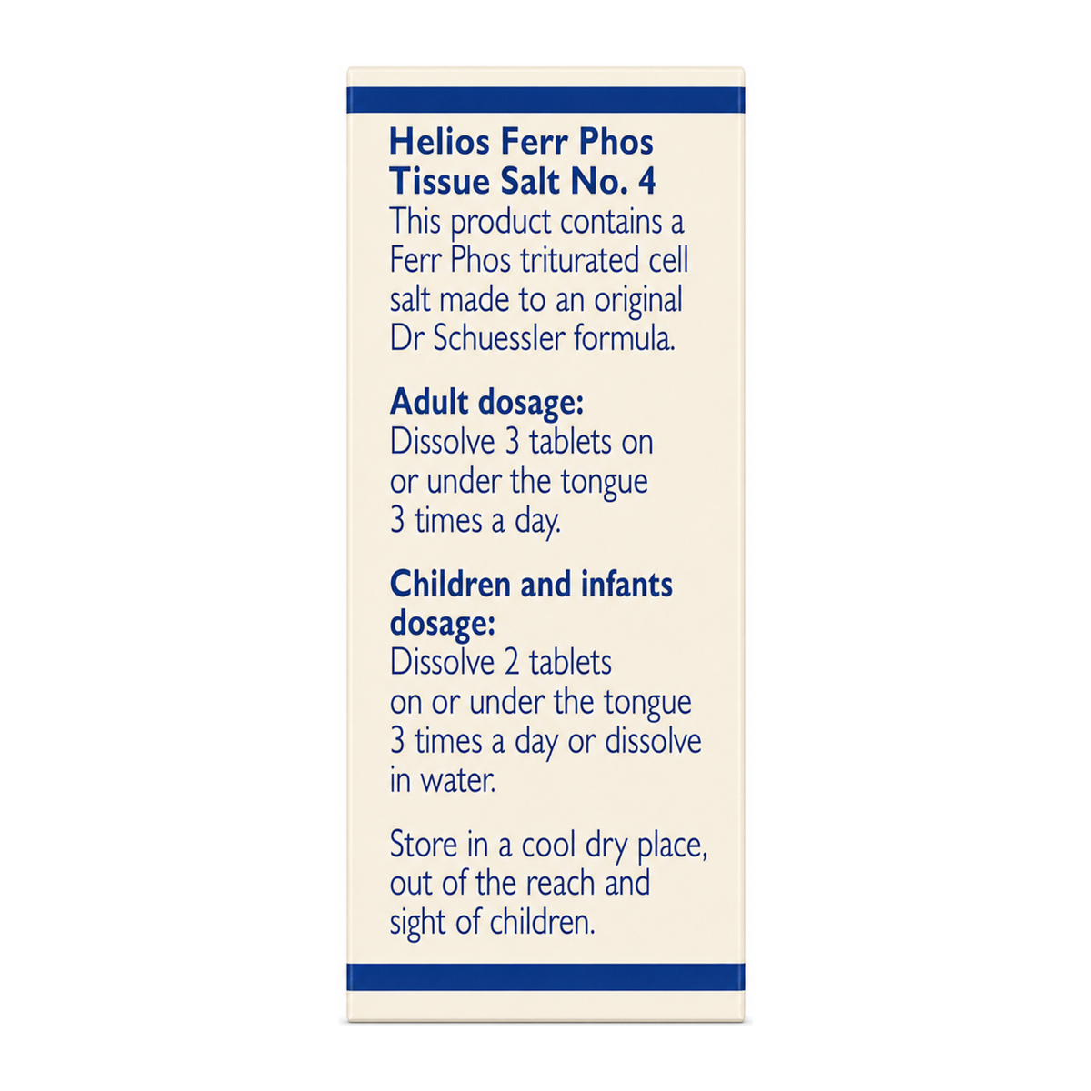 Helios Tissue Salt No. 4 Ferr Phos by Helios Natural Remedies — back view showing ingredients and product details, studio product photo on white background