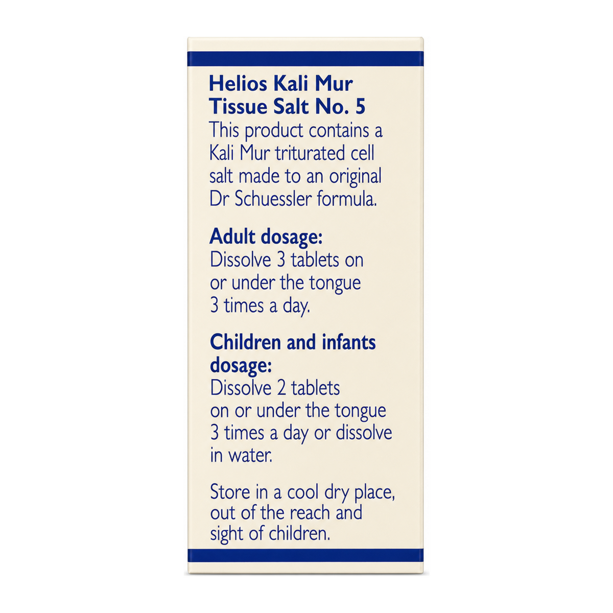 Helios Tissue Salts No. 5 Kali Mur by Helios Natural Remedies — cooking instructions side panel, studio product photo on white background