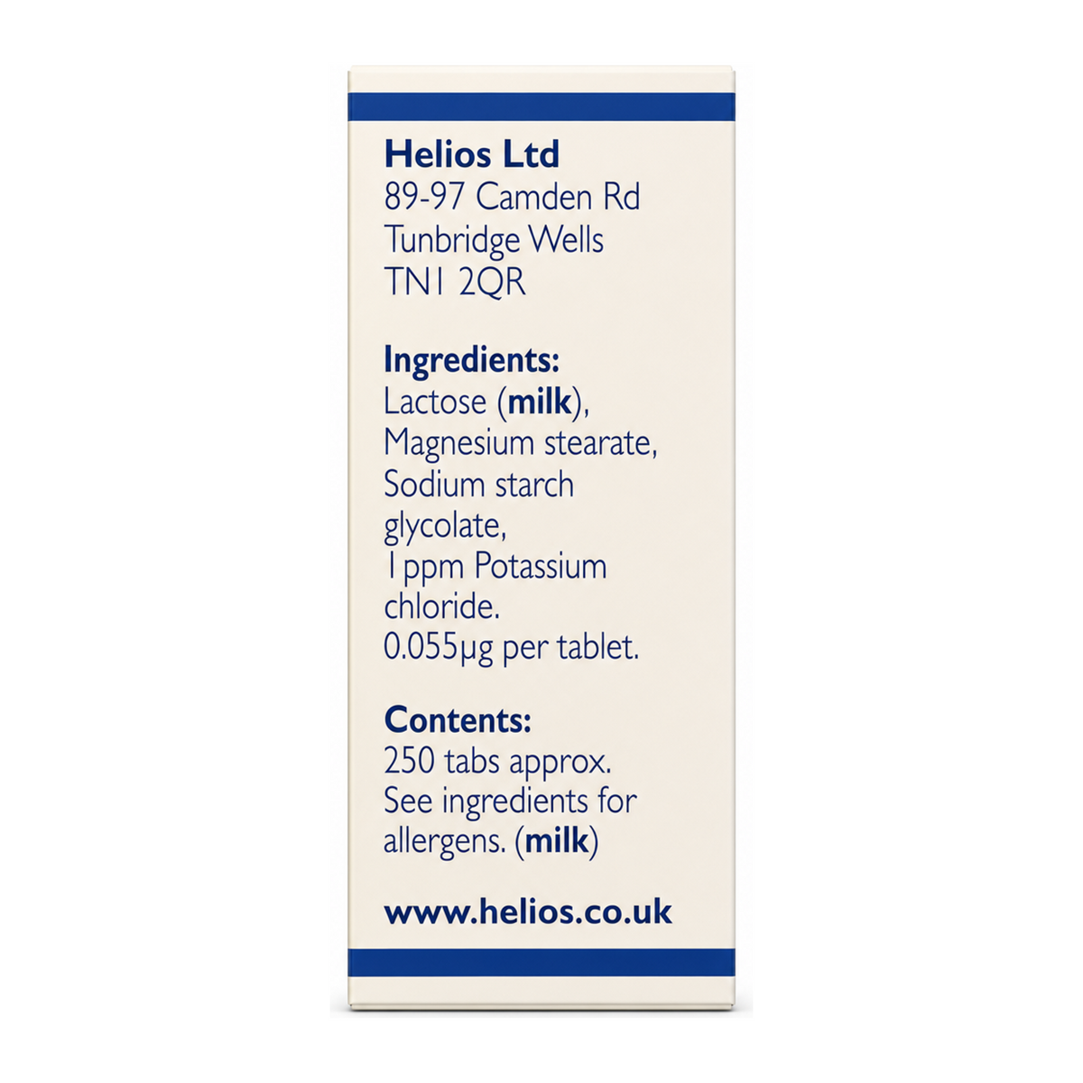 Helios Tissue Salts No. 5 Kali Mur by Helios Natural Remedies — ingredients side panel, studio product photo on white background
