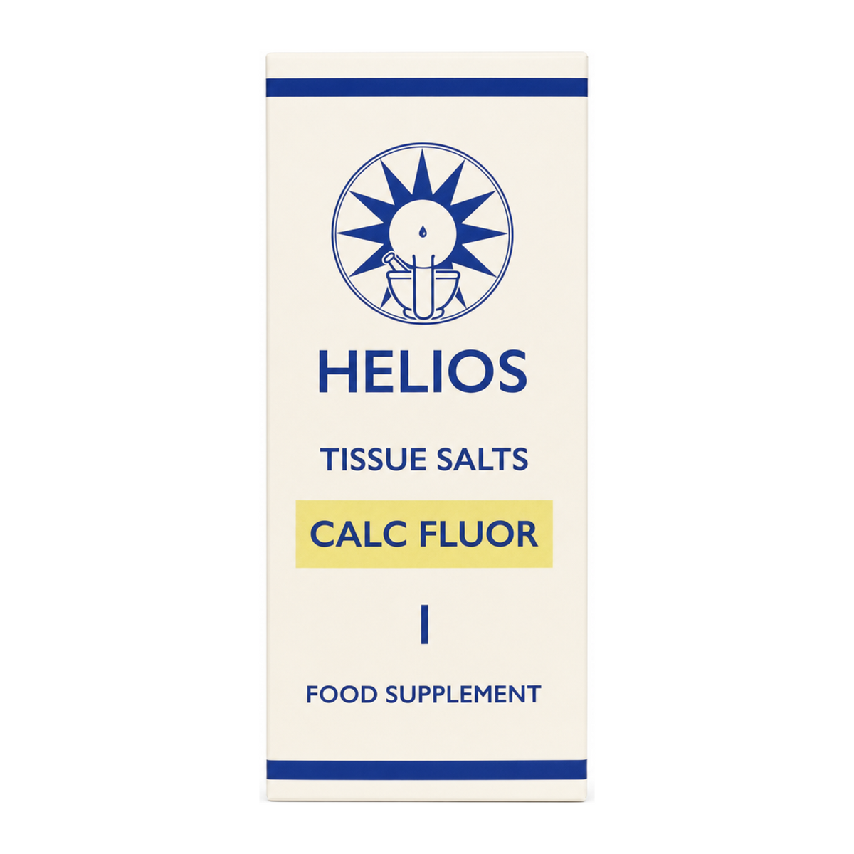 Helios Tissue Salts No 1 Calc Fluor by Helios Natural Remedies — front view showing product label and branding, studio product photo on white background