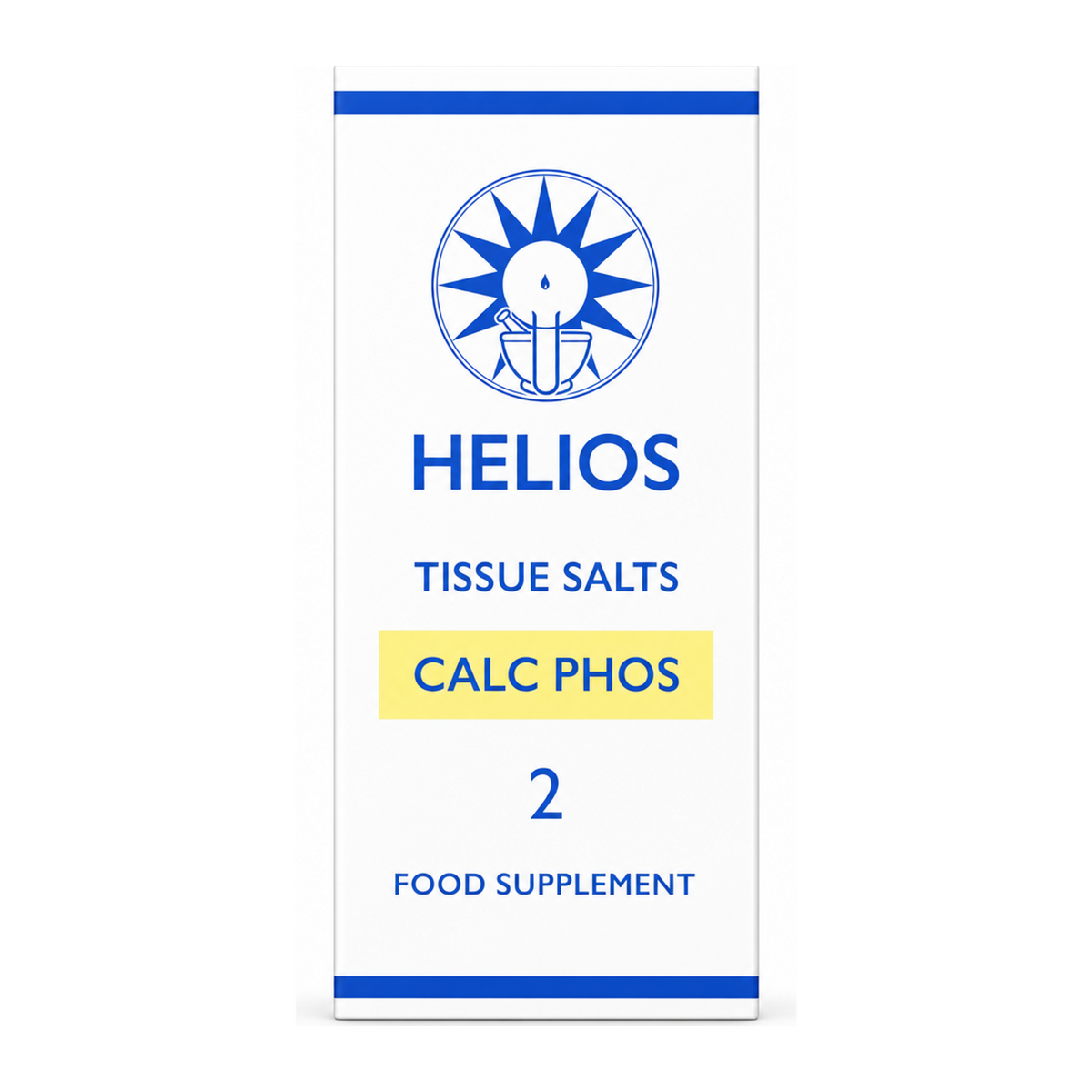 Helios Tissue Salt No.2 Calc Phos by Helios Natural Remedies — front view showing product label and branding, studio product photo on white background