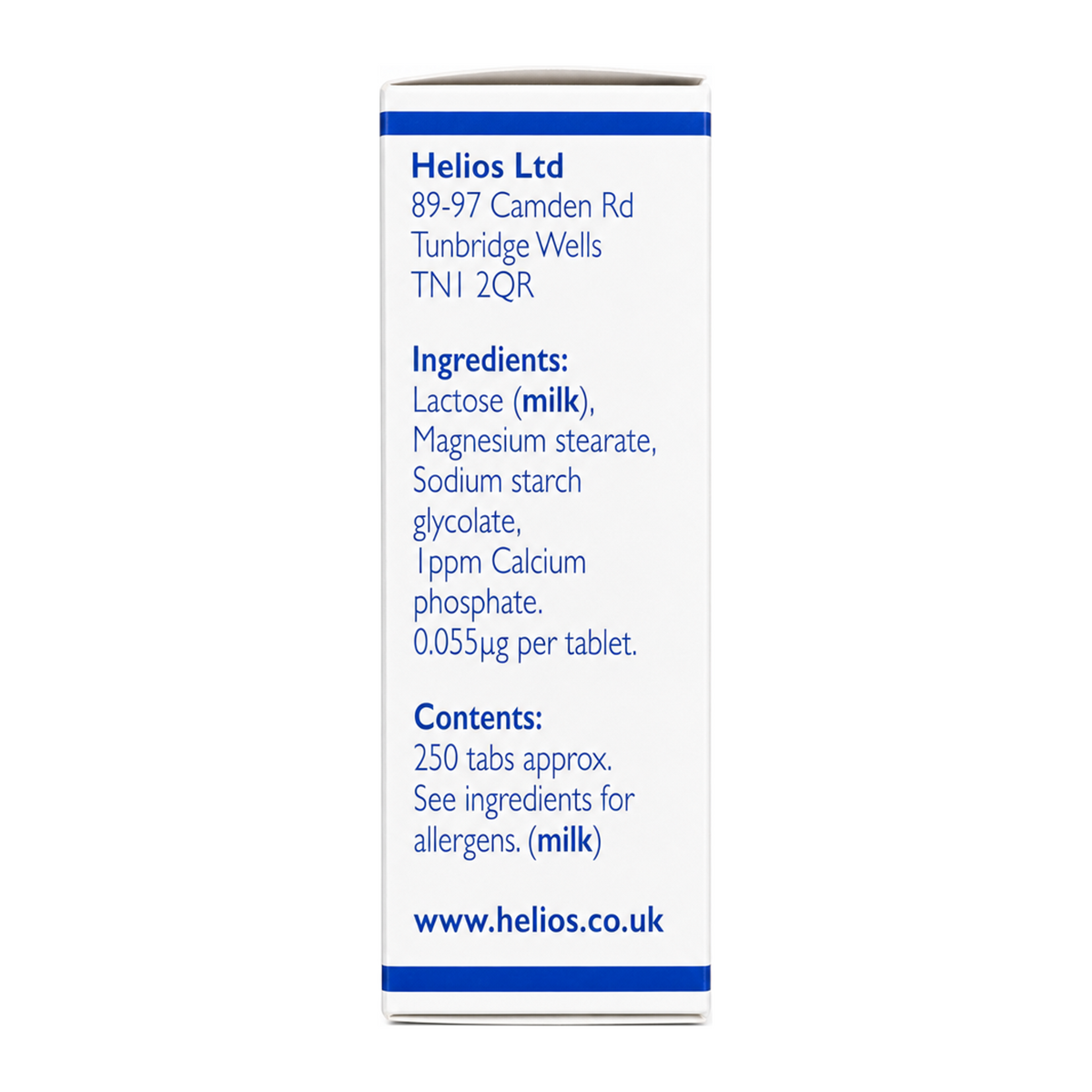 Helios Tissue Salt No.2 Calc Phos by Helios Natural Remedies — ingredients side panel, studio product photo on white background