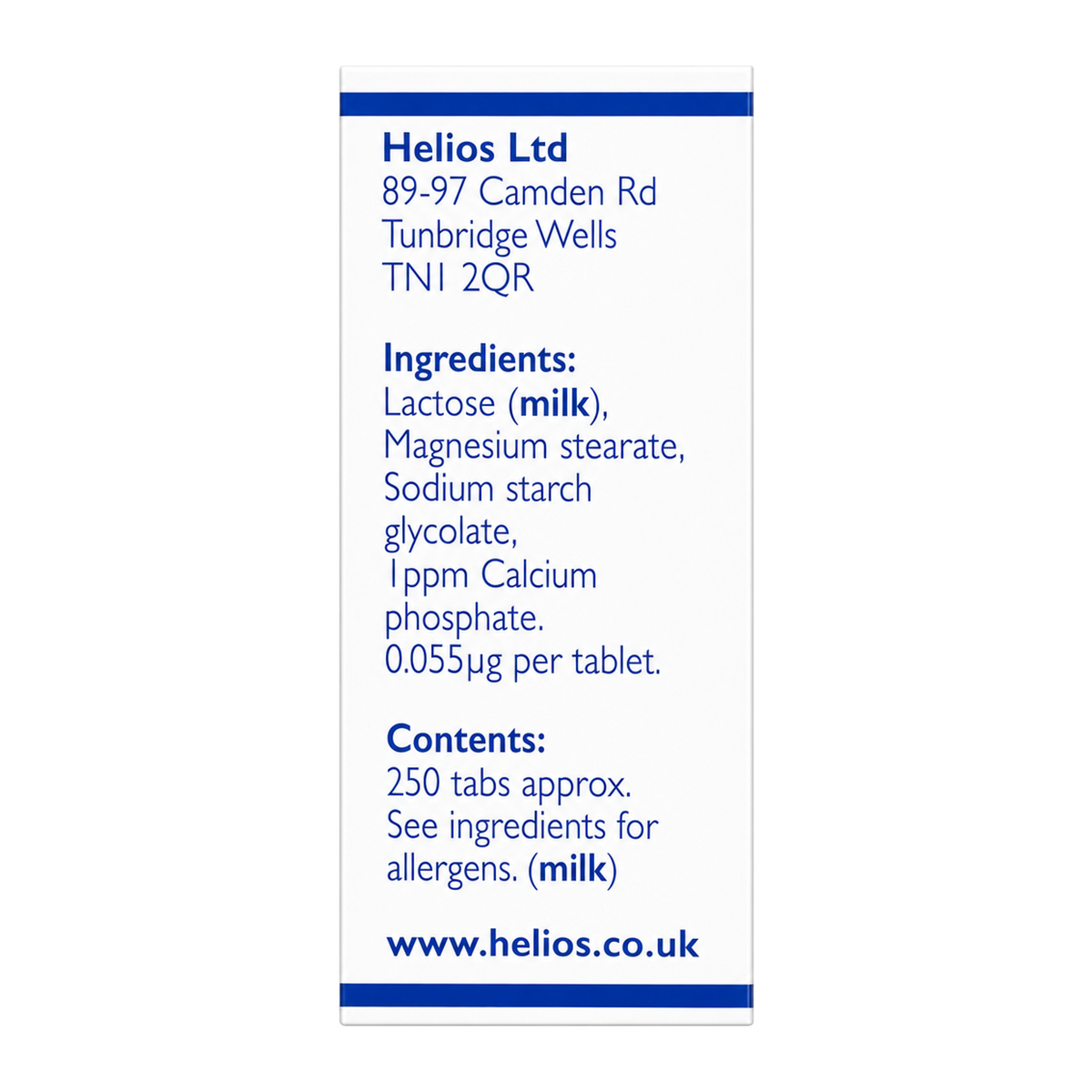 Helios Tissue Salt No.2 Calc Phos by Helios Natural Remedies — ingredients side panel, studio product photo on white background