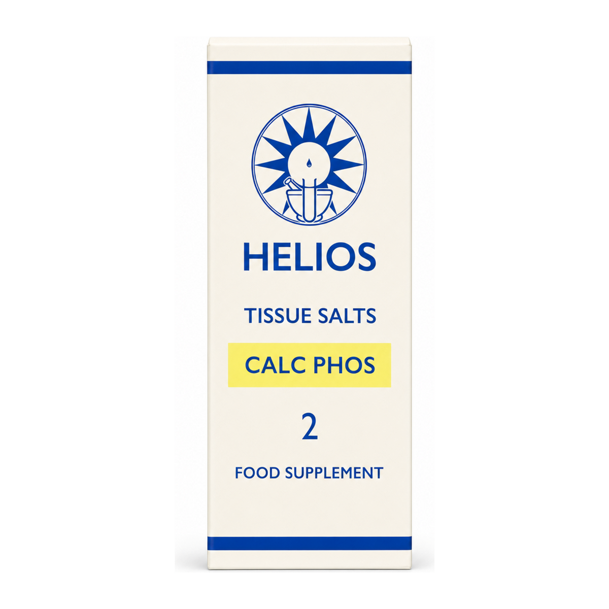 Helios Tissue Salt No.2 Calc Phos by Helios Natural Remedies — front view showing product label and branding, studio product photo on white background