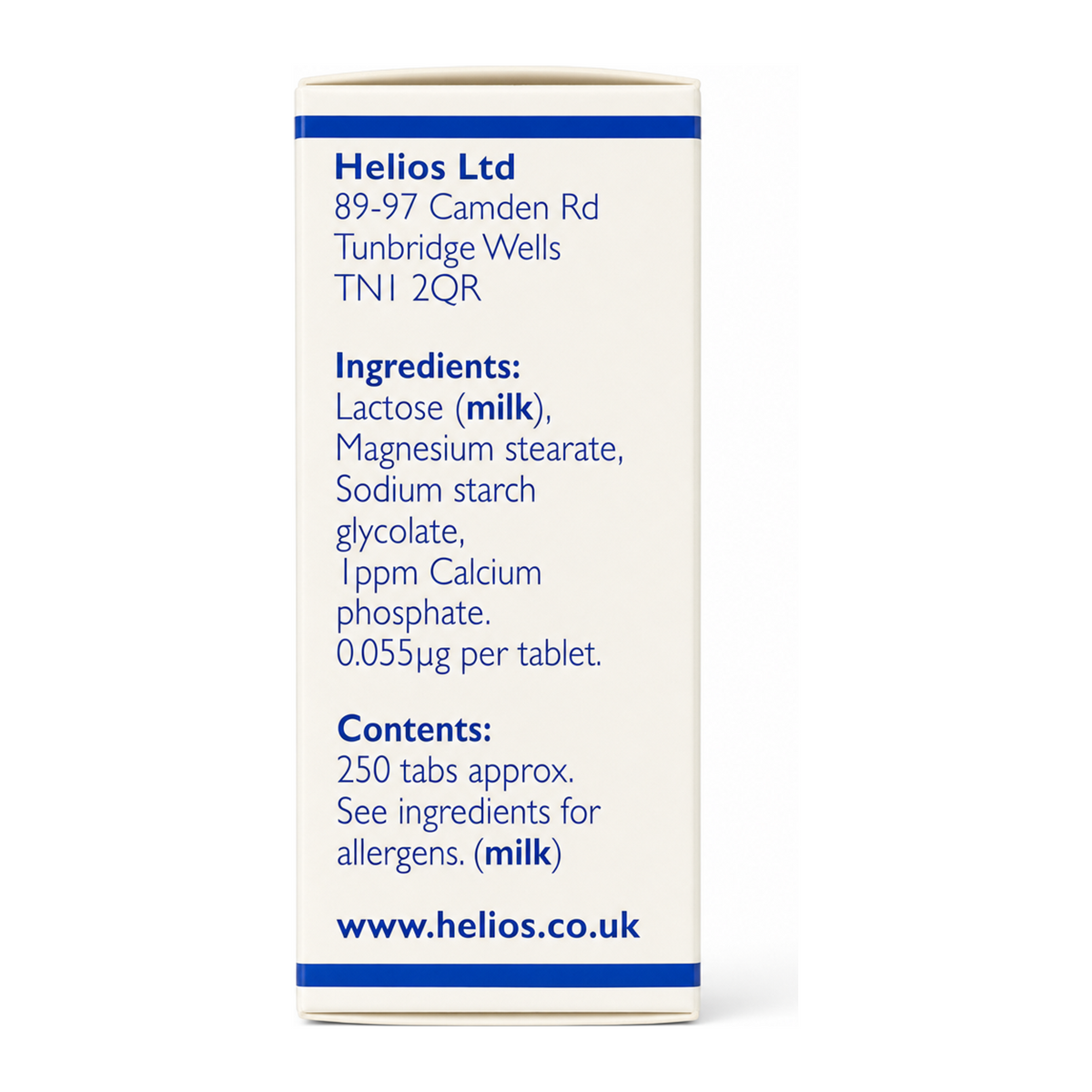 Helios Tissue Salt No.2 Calc Phos by Helios Natural Remedies — ingredients side panel, studio product photo on white background