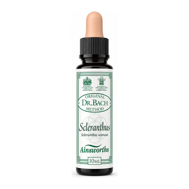 Dr. Bach Scleranthus Bach Flower Remedy by Ainsworths Natural Remedies — front view showing product label and branding, studio product photo on white background