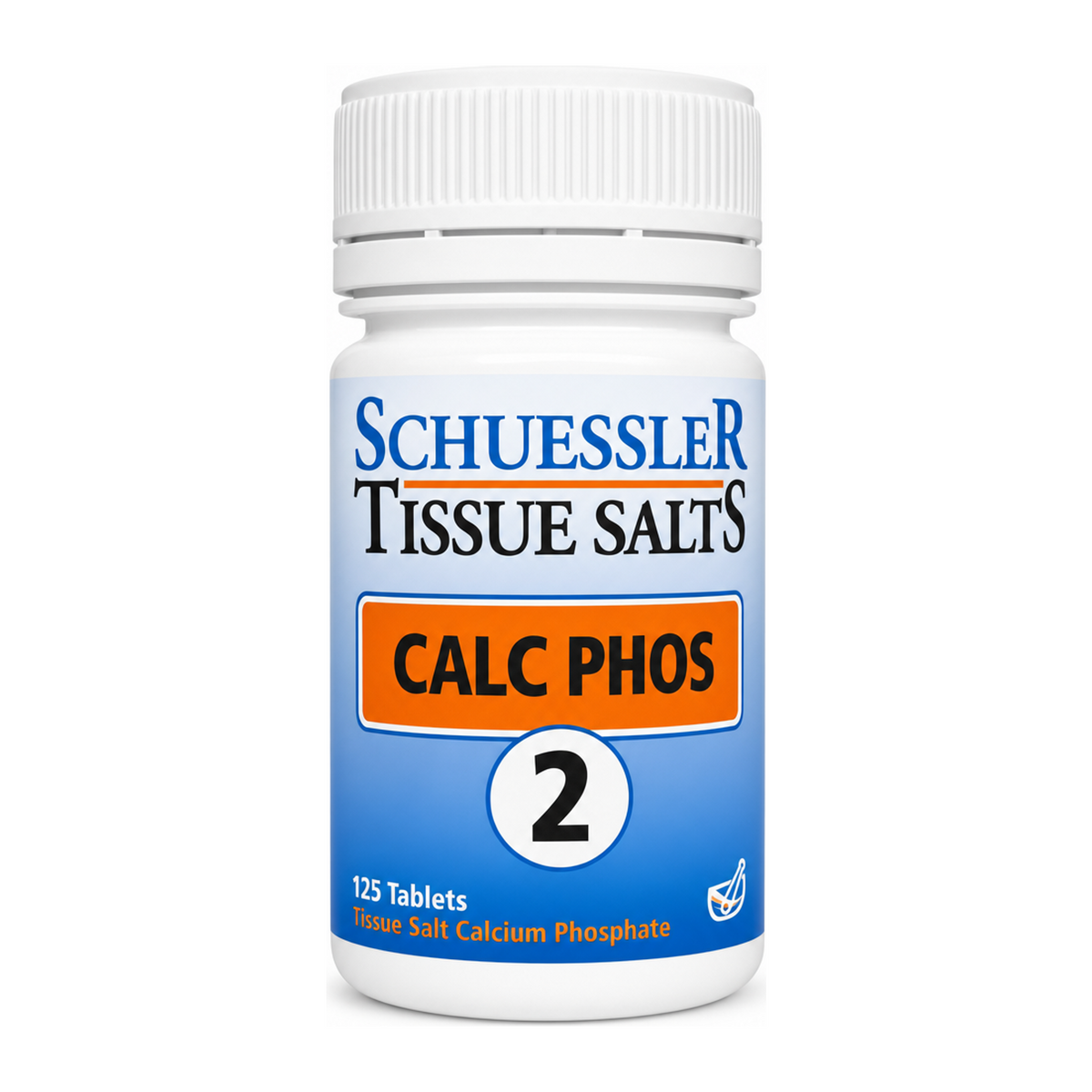 Schuessler No 2 Calc Phos Tissue Salts 125 Tabs by Schuessler Natural Remedies — front view showing product label and branding, studio product photo on white background