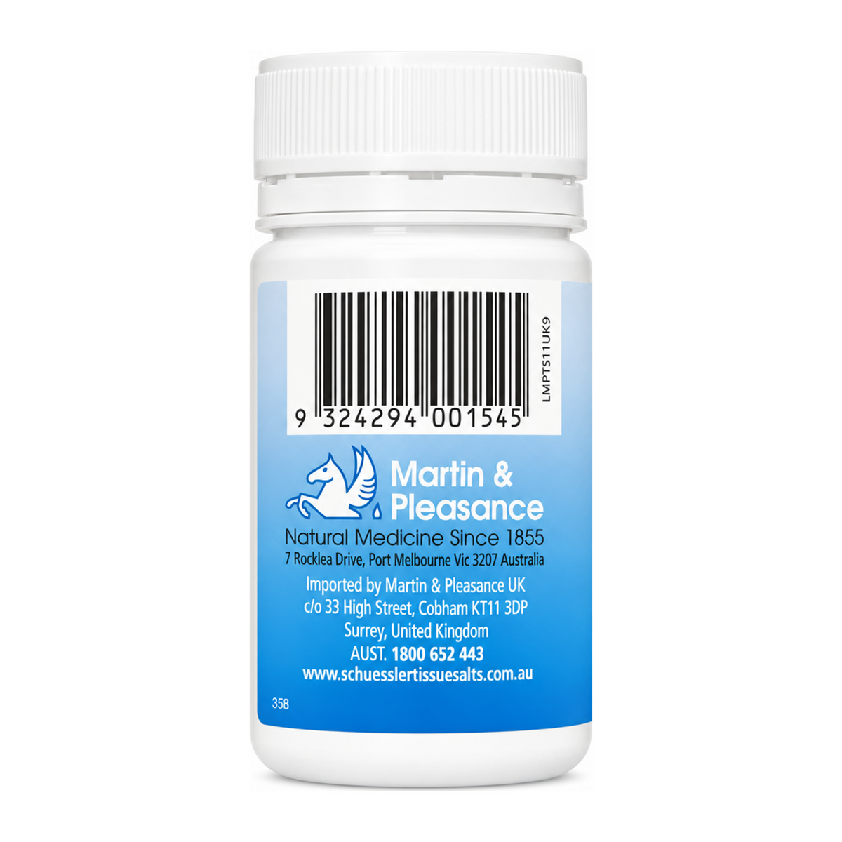 Schuessler No 11 Nat Sulph Tissue Salts 125 Tabs by Schuessler Natural Remedies — back view showing ingredients and product details, studio product photo on white background