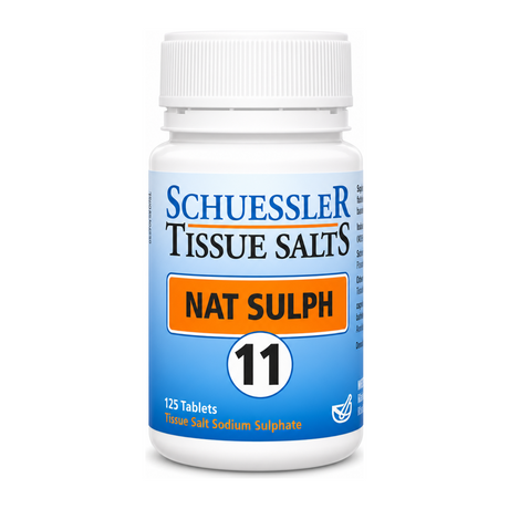 Schuessler No 11 Nat Sulph Tissue Salts 125 Tabs by Schuessler Natural Remedies — front view showing product label and branding, studio product photo on white background
