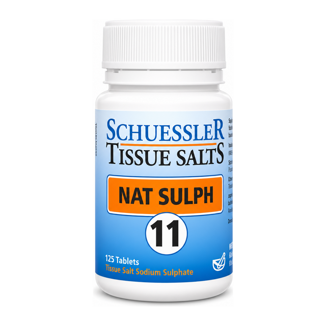 Schuessler No 11 Nat Sulph Tissue Salts 125 Tabs by Schuessler Natural Remedies — front view showing product label and branding, studio product photo on white background