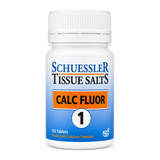Schuessler No 1 Calc Fluor Tissue Salts 125 Tabs by Schuessler Natural Remedies — front view showing product label and branding, studio product photo on white background