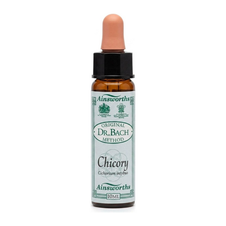 Dr Bach Chicory Bach Flower Remedy by Ainsworths Vitamin & Mineral Supplements — front view showing product label and branding, studio product photo on white background