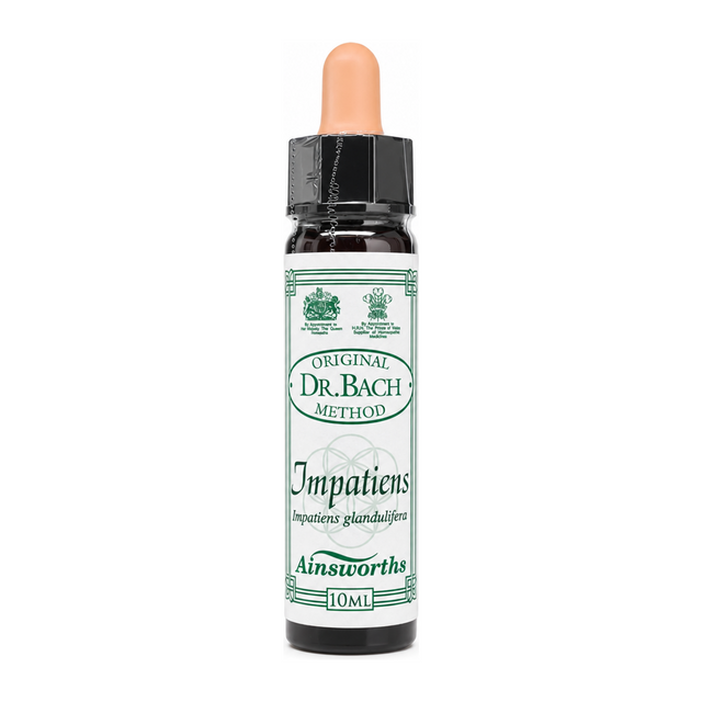 Dr Bach Impatiens Bach Flower Remedy by Ainsworths Natural Remedies — front view showing product label and branding, studio product photo on white background