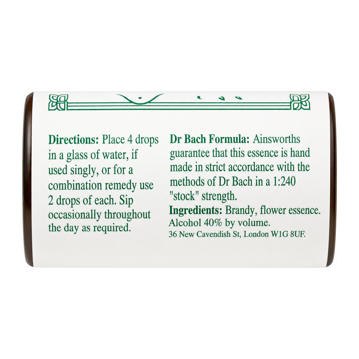 Dr Bach Impatiens Bach Flower Remedy by Ainsworths Natural Remedies — cooking instructions side panel, studio product photo on white background