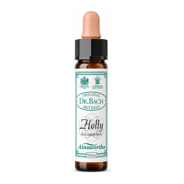 Dr Bach Holly Bach Flower Remedy by Ainsworths Natural Remedies — front view showing product label and branding, studio product photo on white background