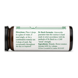 Dr Bach Rock Water Bach Flower Remedy by Ainsworths Natural Remedies — back view showing ingredients and product details, studio product photo on white background