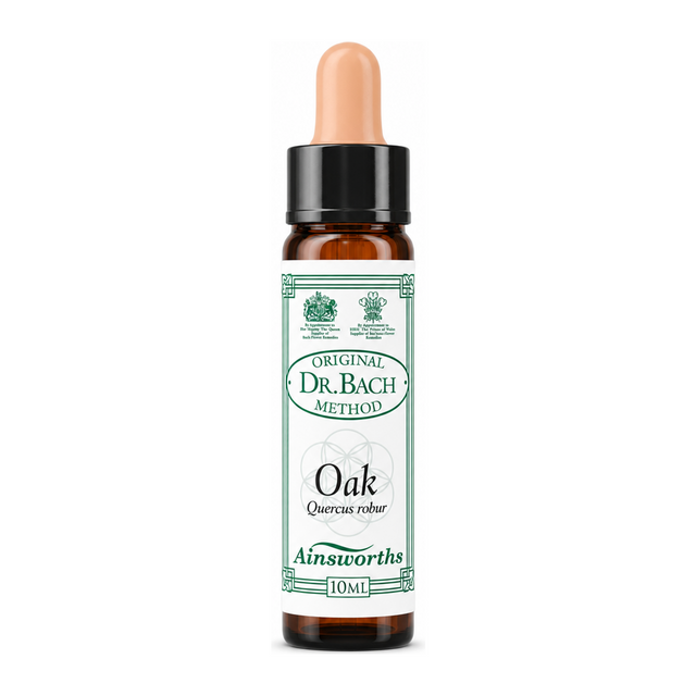 Dr Bach Oak Bach Flower Remedy by Ainsworths Natural Remedies — front view showing product label and branding, studio product photo on white background