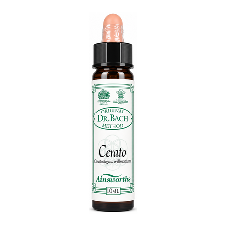 Dr Bach Cerato Bach Flower Remedy by Ainsworths Natural Remedies — front view showing product label and branding, studio product photo on white background