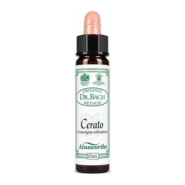 Dr Bach Cerato Bach Flower Remedy by Ainsworths Natural Remedies — front view showing product label and branding, studio product photo on white background