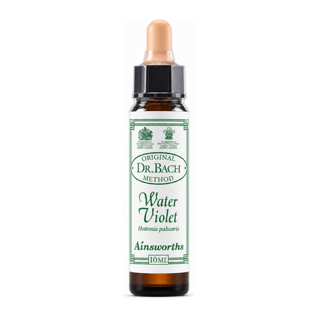 Dr Bach Water Violet Bach Flower Remedy by Ainsworths Natural Remedies — front view showing product label and branding, studio product photo on white background