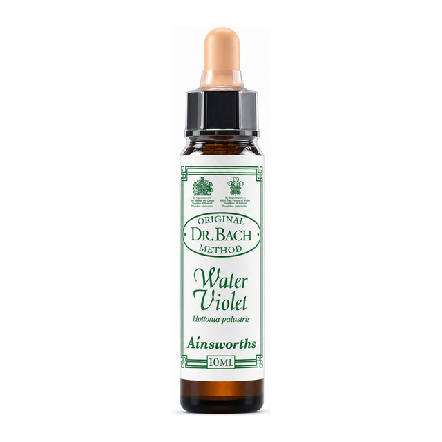 Dr Bach Water Violet Bach Flower Remedy by Ainsworths Natural Remedies — front view showing product label and branding, studio product photo on white background