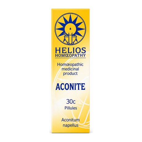 Helios Aconite 30c by Helios Homoeopathy Natural Remedies — front view showing product label and branding, studio product photo on white background